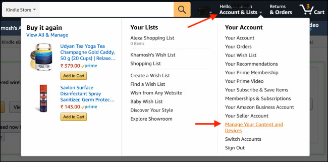 Nhấp vào tùy chọn “Manage Your Content and Devices”