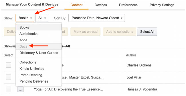 Chọn tùy chọn “Docs”