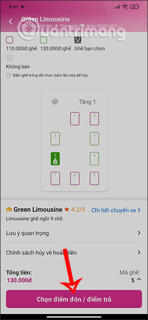 Chọn ghế ngồi