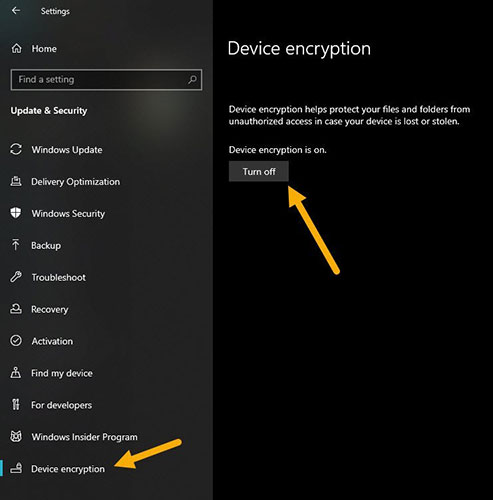 Select “Device Encryption” on the sidebar