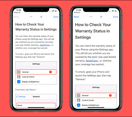 Sự khác biệt giữa kích thước văn bản mặc định và văn bản sau khi được phóng to
