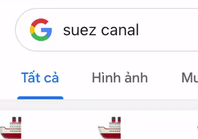 Khi gõ Suez Canal trên Google Search ở iPhone, siêu tàu Ever Given chạy dưới thanh tìm kiếm.