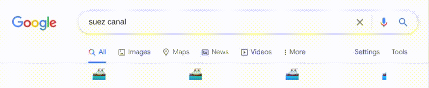 Hình ảnh siêu tàu Ever Given chạy dưới thanh tìm kiếm trên Google Search.