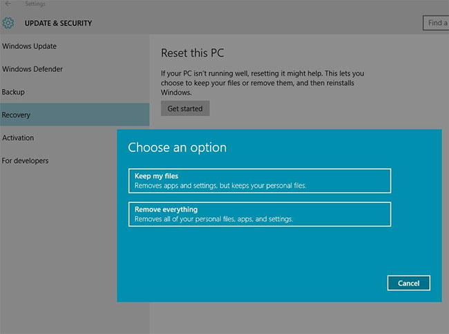 Sử dụng tùy chọn Reset, Recovery để cài đặt sạch Windows 10