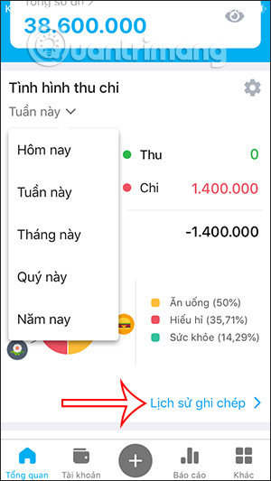 Cách sử dụng sổ thu chi MISA trên Dế yêu 10 Các khoản thu chi
