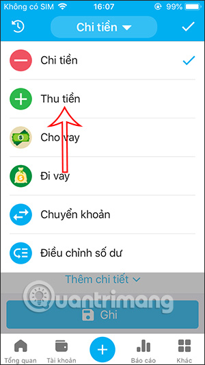 Cách sử dụng sổ thu chi MISA trên Dế yêu 12 Khoản thu