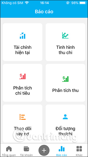 Cách sử dụng sổ thu chi MISA trên Dế yêu 15 Bảng báo cáo