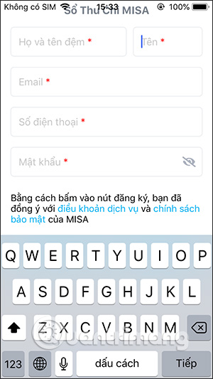 Cách sử dụng sổ thu chi MISA trên Dế yêu 3 Nhập thông tin tài khoản