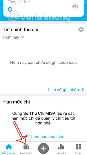 Cách sử dụng sổ thu chi MISA trên Dế yêu 4 Nhấn Tài khoản