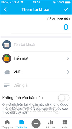 Cách sử dụng sổ thu chi MISA trên Dế yêu 6 Nhập Tài khoản