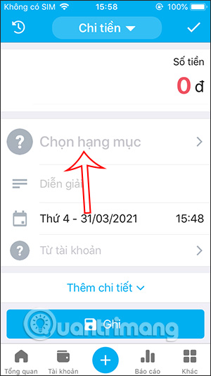 Cách sử dụng sổ thu chi MISA trên Dế yêu 7 Nhập khoản chi