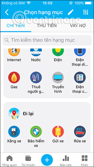 Cách sử dụng sổ thu chi MISA trên Dế yêu 8 Chọn loại khoản chi
