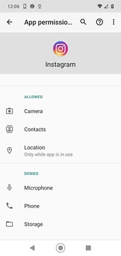 Kích hoạt các quyền cho Instagram trên Android