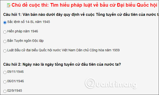 Câu hỏi trắc nghiệm