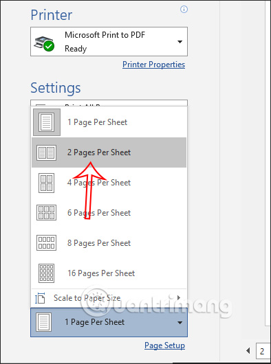 Selects the number of pages printed per sheet 