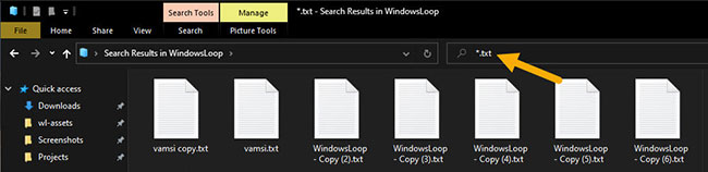 Cú pháp để tìm các loại file cụ thể