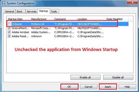Ngăn CCleaner load khi khởi động Windows