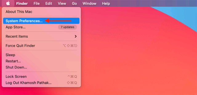 Chọn tùy chọn “System Preferences”