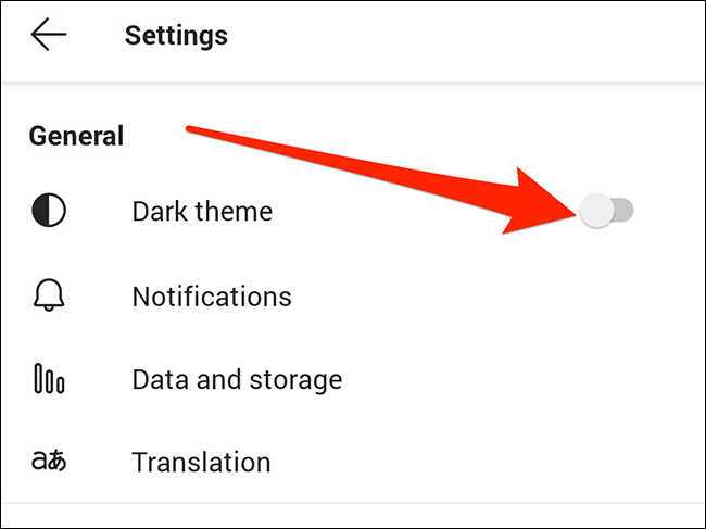 Nhấn vào công tắc kích hoạt tùy chọn "Dark theme"
