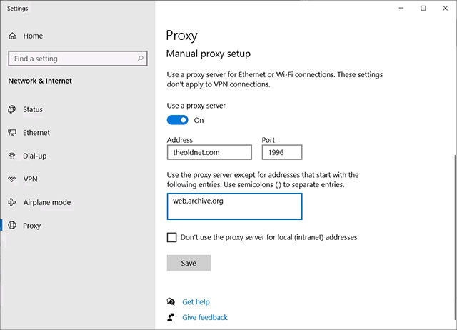 Windows 10 proxy settings