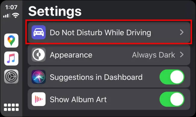 Click on “Do Not Disturb While Driving”