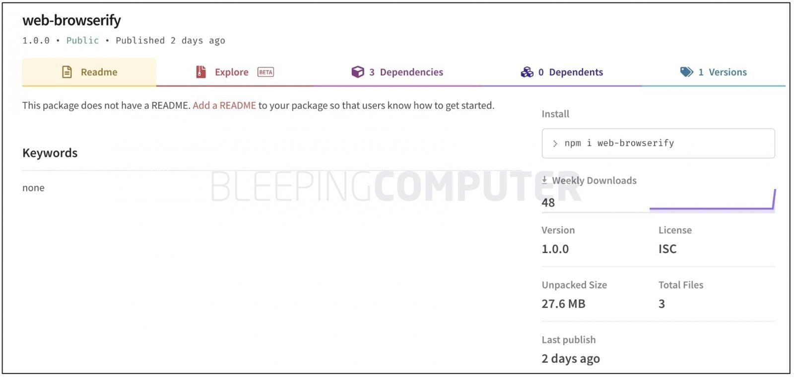 web-Browserify chỉ có 50 lượt tải kể từ khi xuất hiện trước khi bị phát hiện.