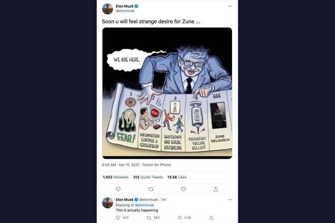 Elon Musk chia sẻ bức ảnh đã chế lại và xóa đi sau 2 tiếng. Ảnh: Screenshot.