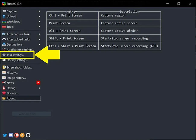 Nhấp vào tùy chọn Task Settings