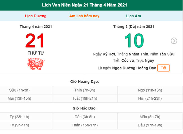Xem lịch ngày 21/4/201.