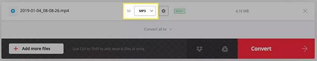Confirm that the file type is converting to MP3