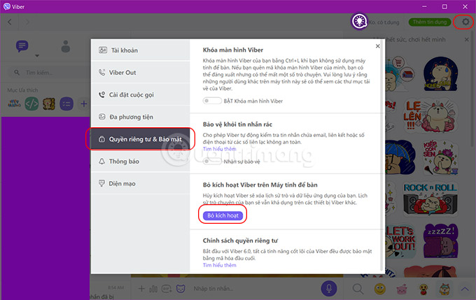 Đăng xuất Viber trên máy tính giao diện tiếng Việt