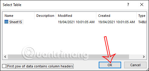Chọn sheet nội dung