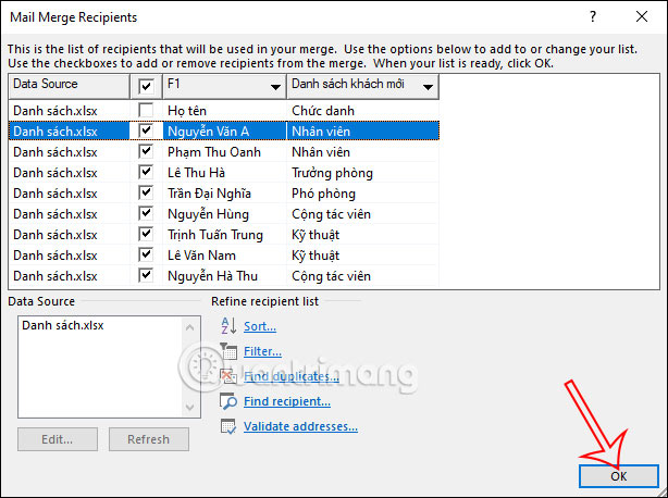 Nội dung dữ liệu