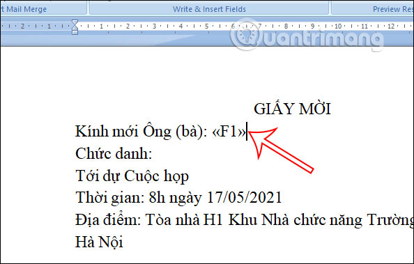 Hiển thị trường thông tin