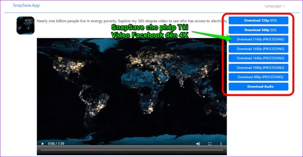 SnapSave.App cho phép Download video FB chất lượng lên đến 4K
