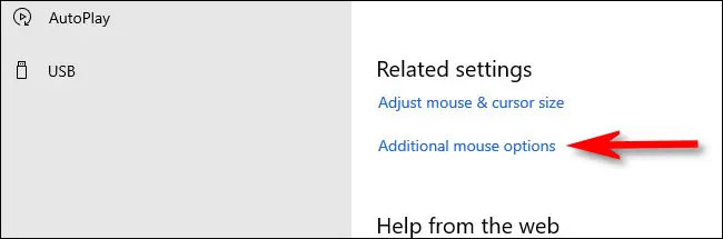 Chọn “Additional mouse options”
