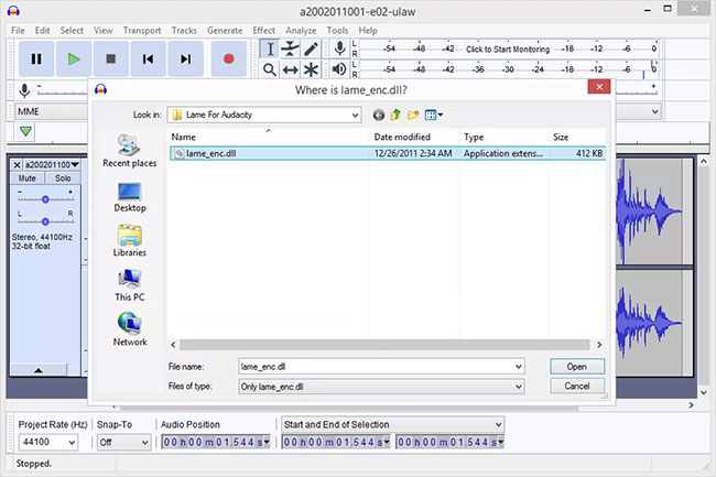 Định vị thư mục mà bạn đã trích xuất các file nhị phân LAME