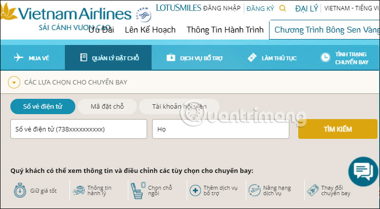 Cách kiểm tra vé máy bay VNA đã đặt
