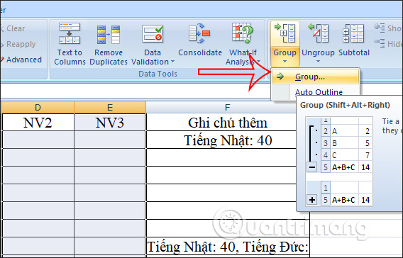 Cách dùng tính năng Group trong Excel - Ảnh minh hoạ 2