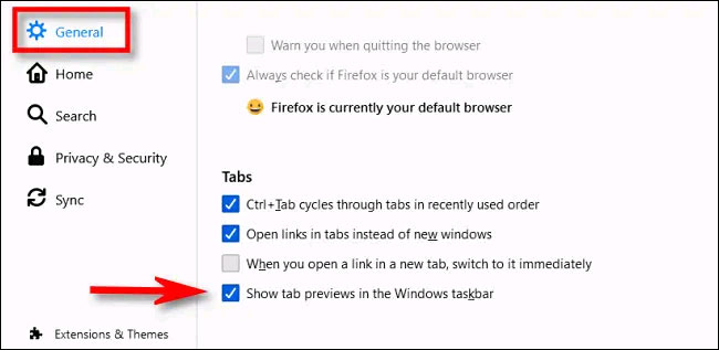Bật tùy chọn “Show tab previews in the Windows taskbar”