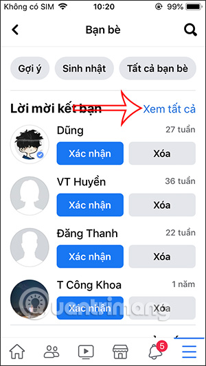 Xem tất cả lời mời
