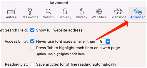 Bấm vào tab “Advanced”