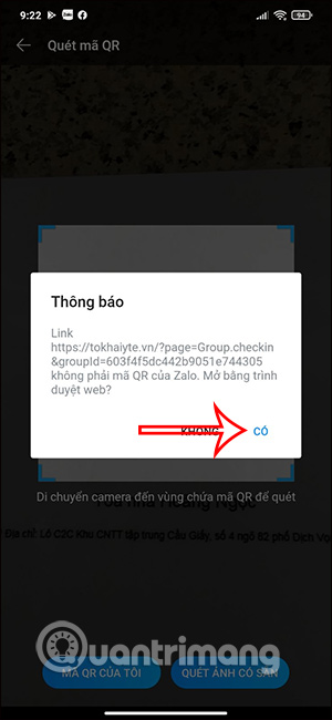 Chuyển sang trang web khai báo 