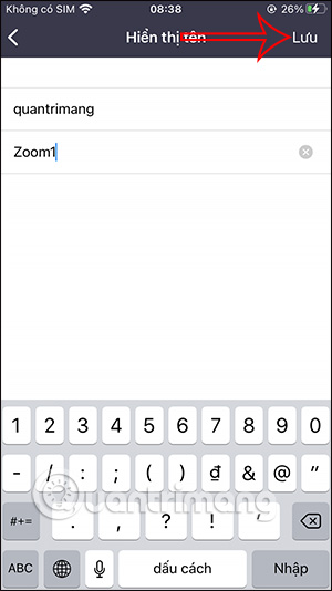 Lưu tên Zoom mới