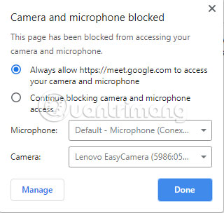 Nhấp vào Always Allow https://meet.google.com to Access Your Camera and Microphone