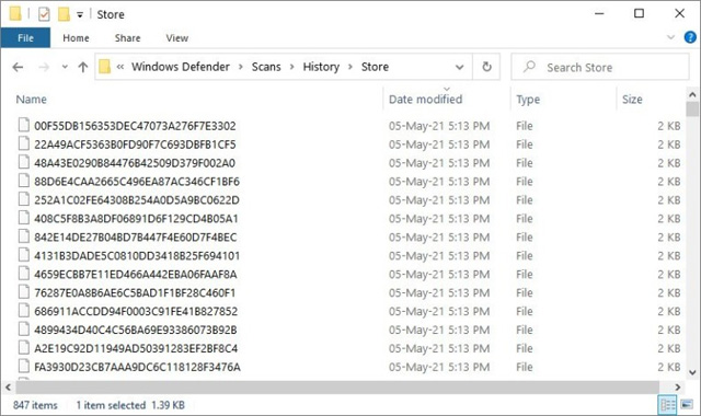 Nhiều tệp 2KB đã được tạo trong Windows Defender.