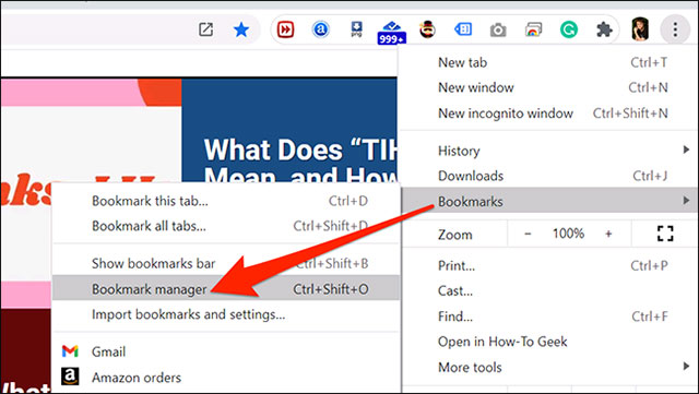 Chọn Bookmarks > Bookmark manager