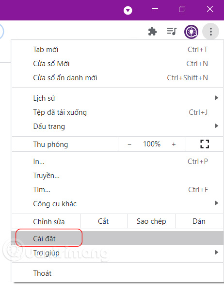 Chọn “Settings” trên Chrome