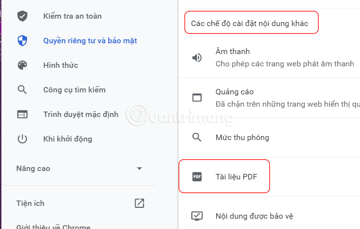 Nhấp vào tùy chọn các chế độ cài đặt nội dung khác