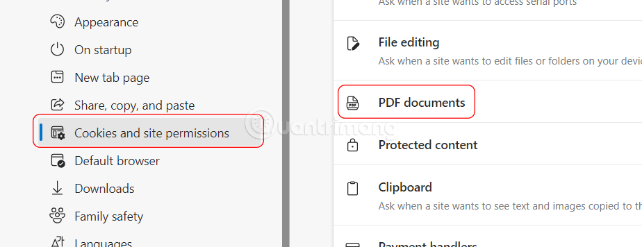 Chọn “PDF documents” trong cài đặt